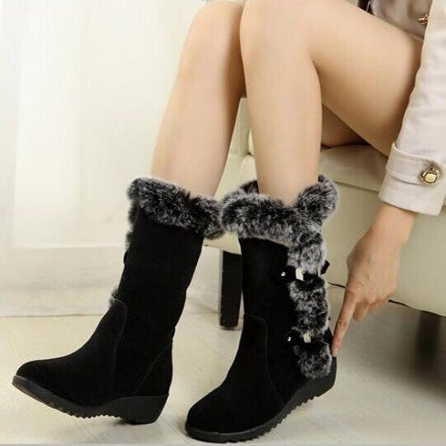 Damen Winterstiefel mit hochwertigem Kunstfellkragen und rutschfester Sohle EB