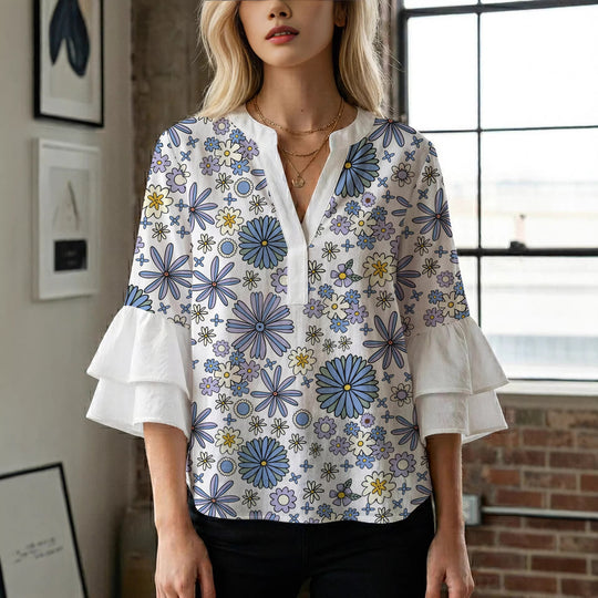 Damen Bluse mit voluminösen Ärmeln und floralem Design EB
