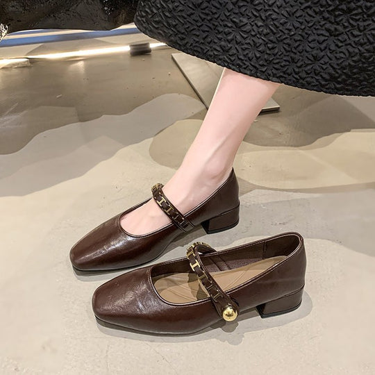 Damen elegante Mary Jane Ballerinas mit dekorativem Riemen EB