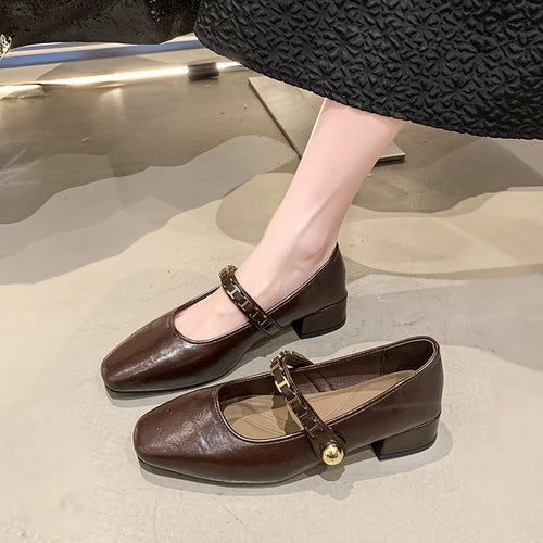 Damen elegante Mary Jane Ballerinas mit dekorativem Riemen EB