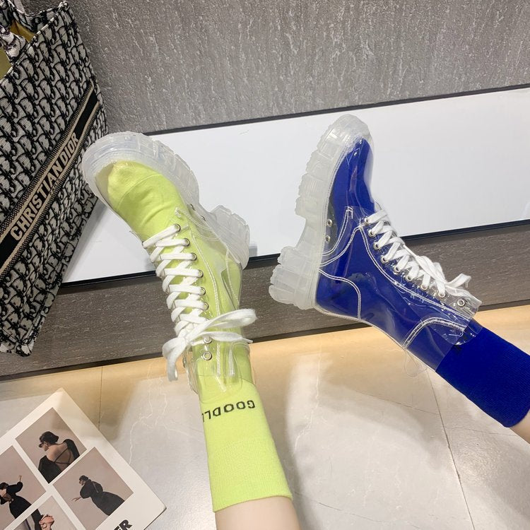 Damen trendige Stiefeletten im transparenten Design mit knalligem Detail EB