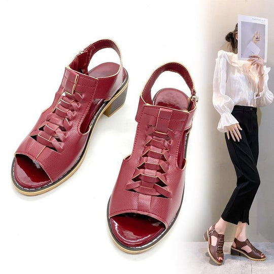 Damen elegante Schnürsandalen mit offener Zehenpartie und modischem Absatz EB