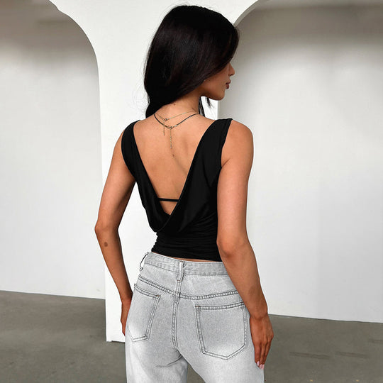Damen figurbetontes Trägershirt mit elegantem Wickeldesign EB