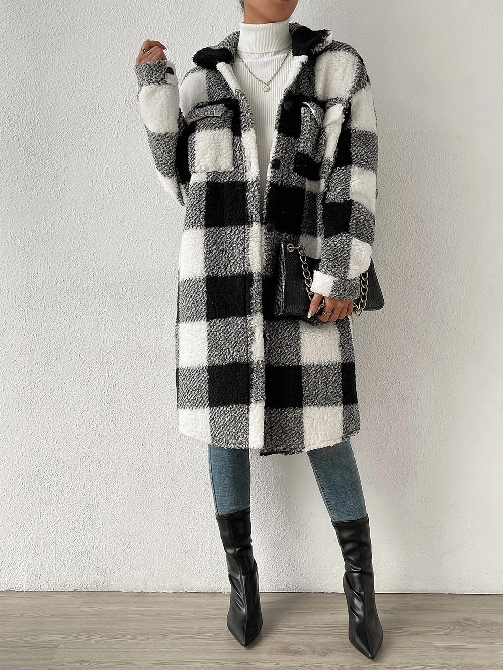 EB | Weiche Teddyjacke mit Karomuster Warm und Komfortabel Perfekt für Den Herbst