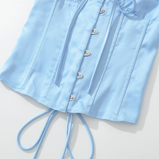 Damen Satin-Nachtkleid mit dekorativen Bindebändern und Knopfleiste EB