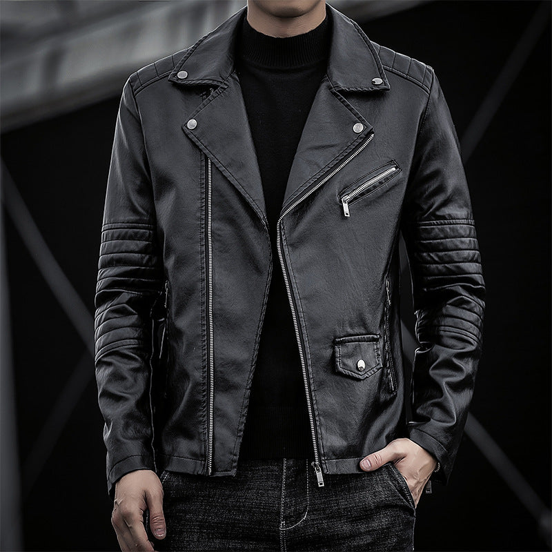 Herren Biker‑Lederjacke im Slim‑Fit mit gesteppter Ärmelpartie EB
