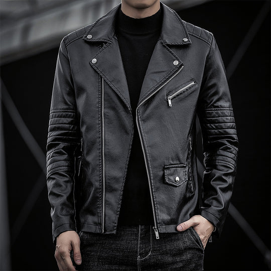 Herren Biker‑Lederjacke im Slim‑Fit mit gesteppter Ärmelpartie EB