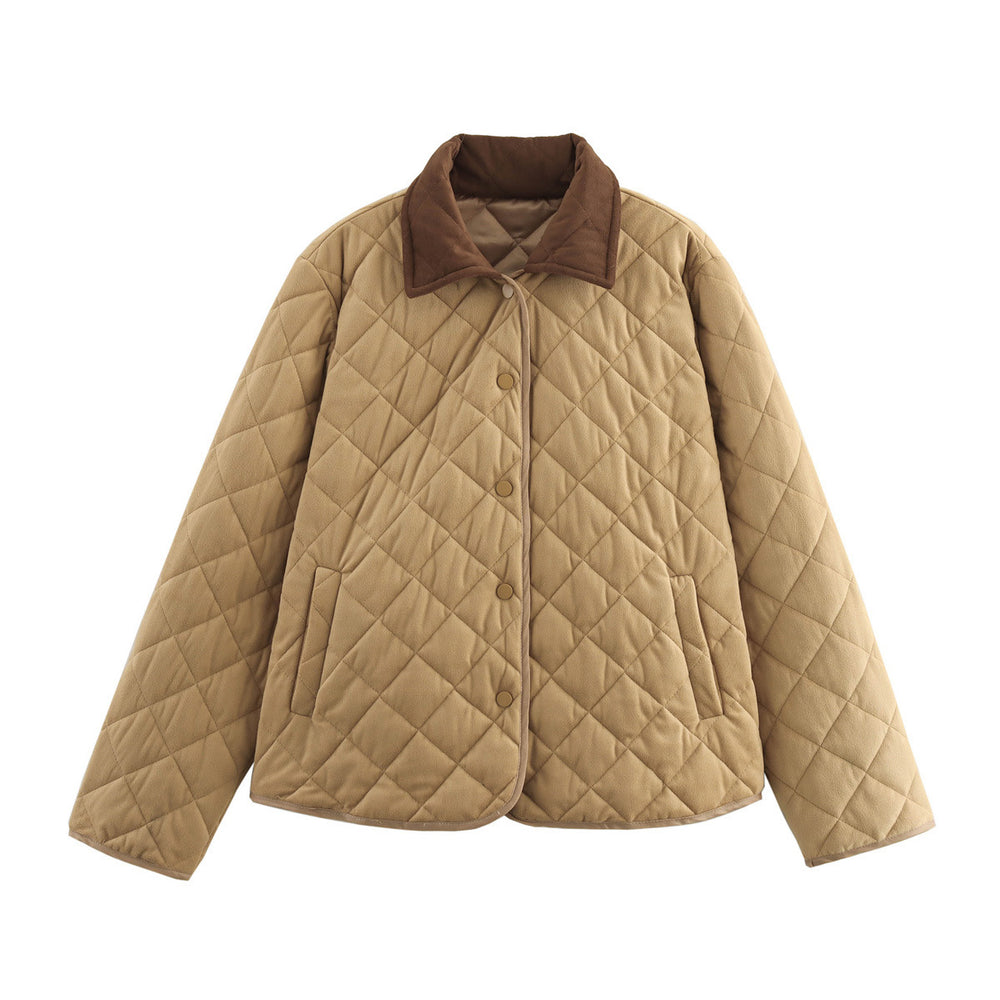Damen gesteppte Übergangsjacke mit klassischem Stehkragen und praktischen Taschen EB