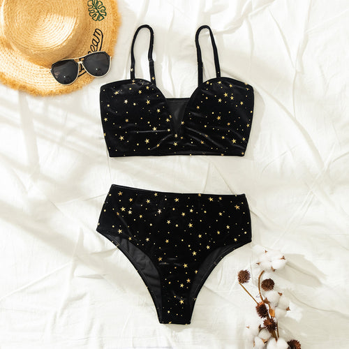 Damen Hochtaillierter Bikini mit glamourösem Sternenmotiv EB
