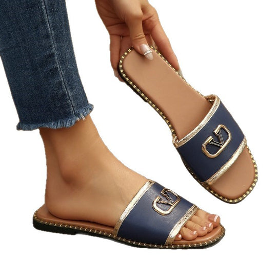 Damen modische Riemchen-Sandalen mit goldenen Details EB