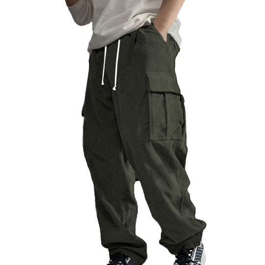 Herren Weite Cord-Cargo-Hose mit Tunnelzug, Elastikbund & Multifunktionstaschen EB