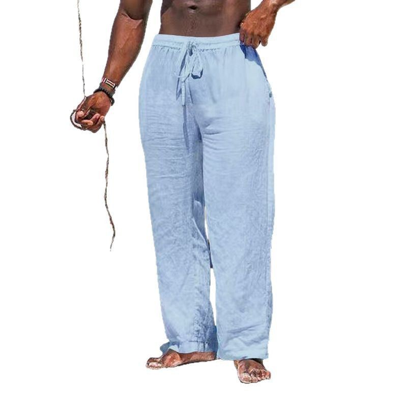Herren nan entspannte Leinenhose mit elastischem Tunnelzug, geradem Bein und seitlichen Eingrifftaschen EB