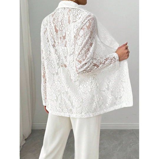 Damen Spitzenblazer mit elegantem Schalkragen EB