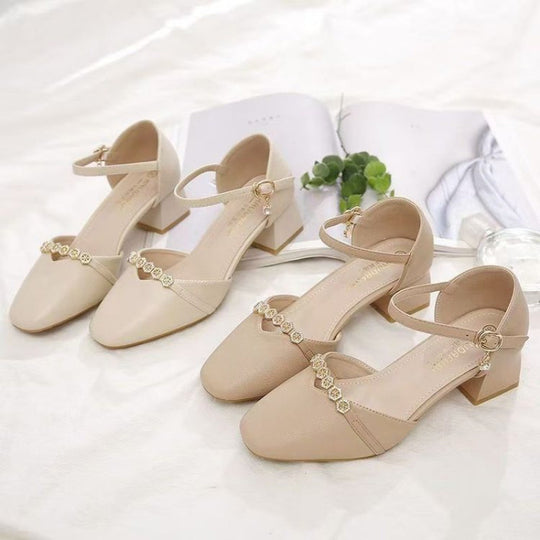 Damen Elegante Blockabsatz-Pumps mit Schmuckverzierung EB