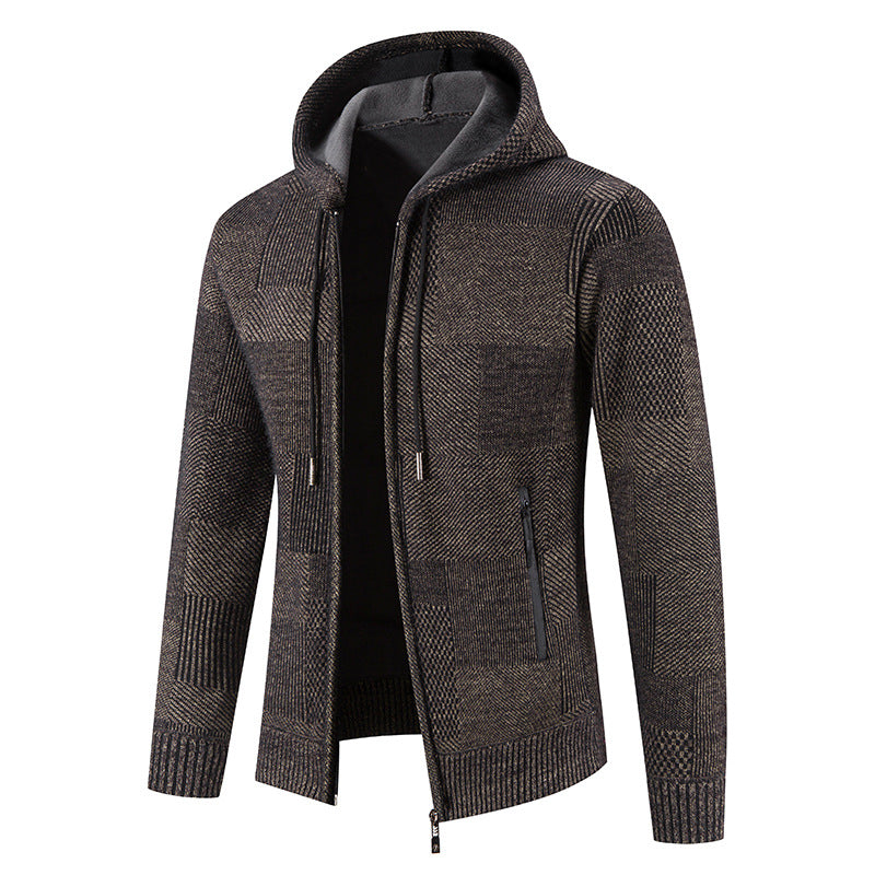 Herren Strickjacke mit Kapuze und modernen Strukturelementen EB