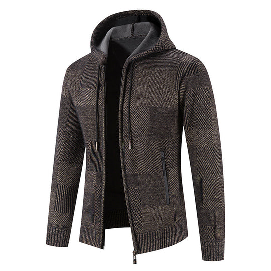 Herren Strickjacke mit Kapuze und modernen Strukturelementen EB