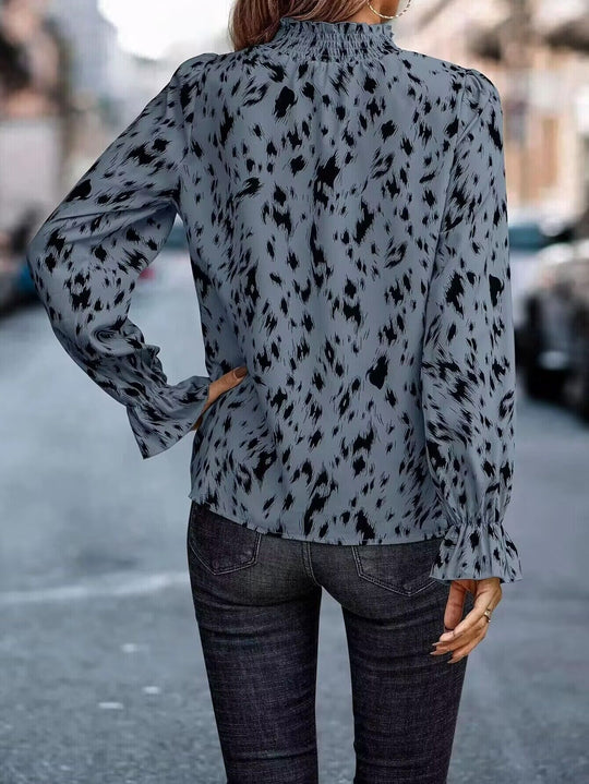 Damen Stilvolle Langarmbedruckte Bluse EB