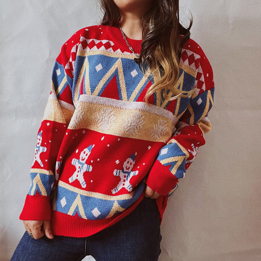 Damen Festlicher Winterpullover mit lebhaftem Weihnachtsdesign EB