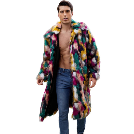Herren Luxuriöser Kunstpelzmantel mit farbenfrohem Design EB
