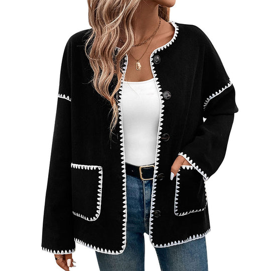 Damen lässige oversized Jacke mit kontrastreichem Saum EB