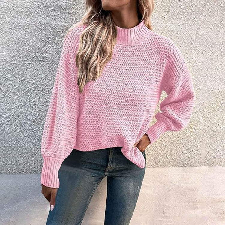Damen Strickpullover mit hohem Stehkragen und strukturiertem Design EB