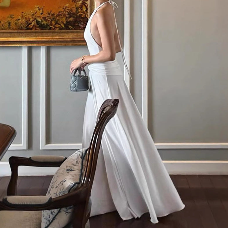 Damen Elegantes Maxikleid mit hochwertigem Wickeldetail und schickem Halterneck EB