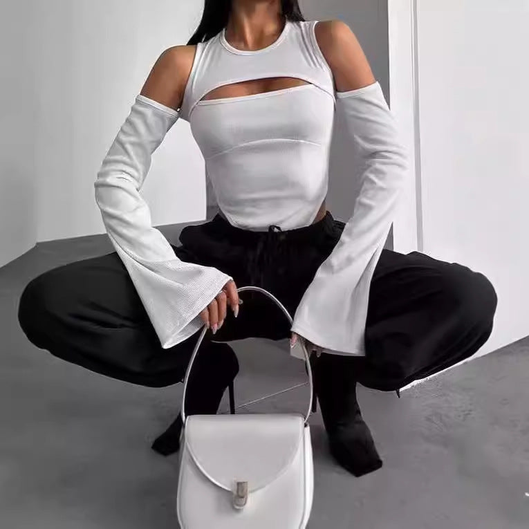 Damen Langarm-Shirt mit innovativem Cut-Out-Design und schmalen Ärmeln EB