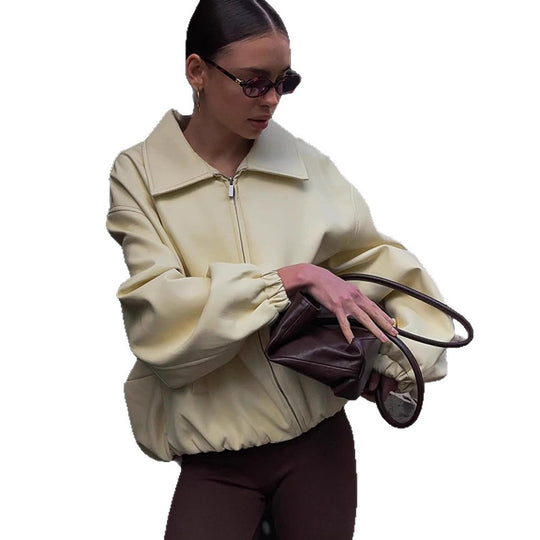 Damen Oversized Sweatjacke mit modernem Stehkragen EB