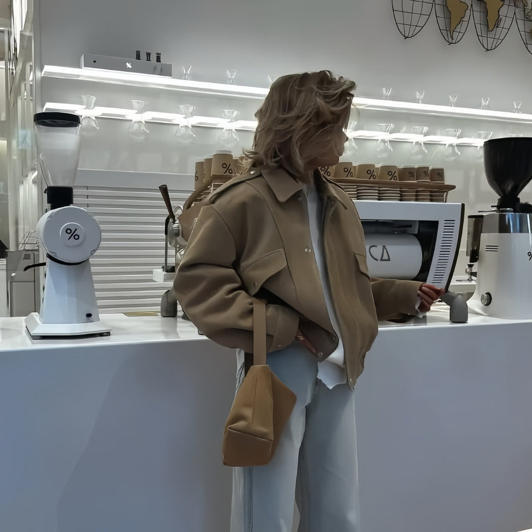 Damen modische Oversized-Jacke mit lässigem Schnitt und praktischen Taschen EB
