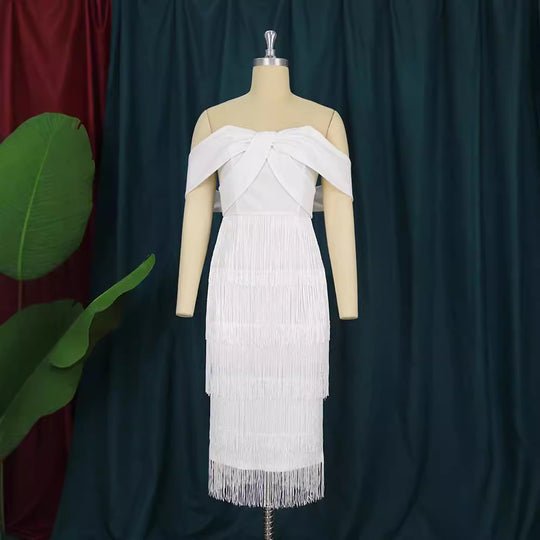 Damen Cut-out Cocktailkleid mit Fransen EB