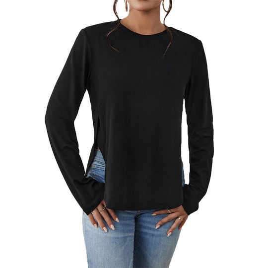 Damen Langarmshirt mit seitlichen Schlitzen, Rundhalsausschnitt und entspannter Casual-Passform Eichborn Berlin