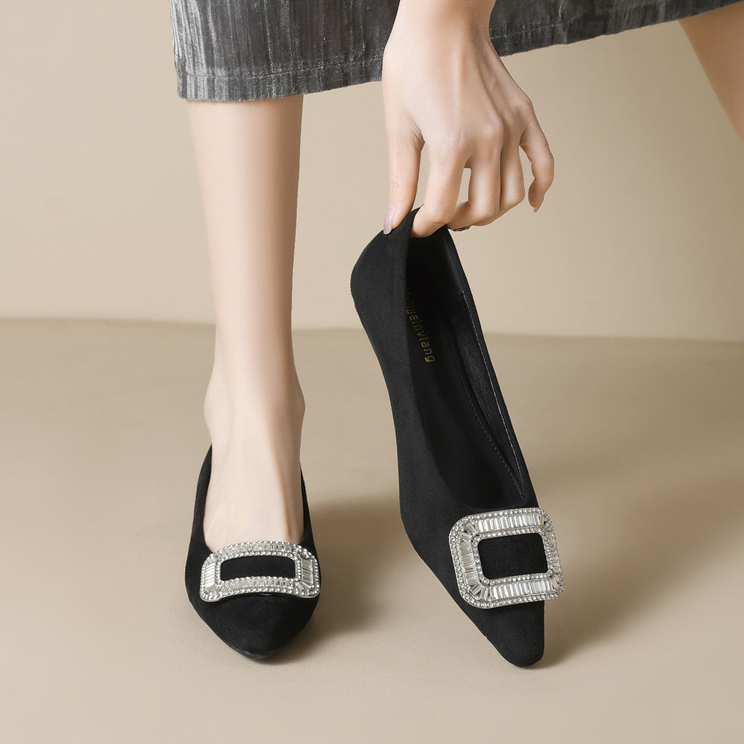 Damen elegante Ballerinas mit funkelnder Schnallenverzierung EB