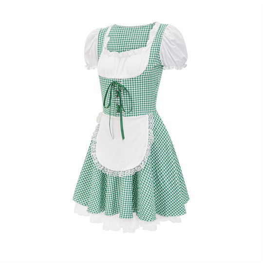 Damen Dirndlkleid mit traditionellem Karomuster und romantischen Rüschendetails EB