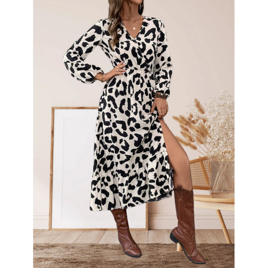 Damen Maxikleid mit asymmetrischem Schnitt und trendigem Leopardenmuster EB