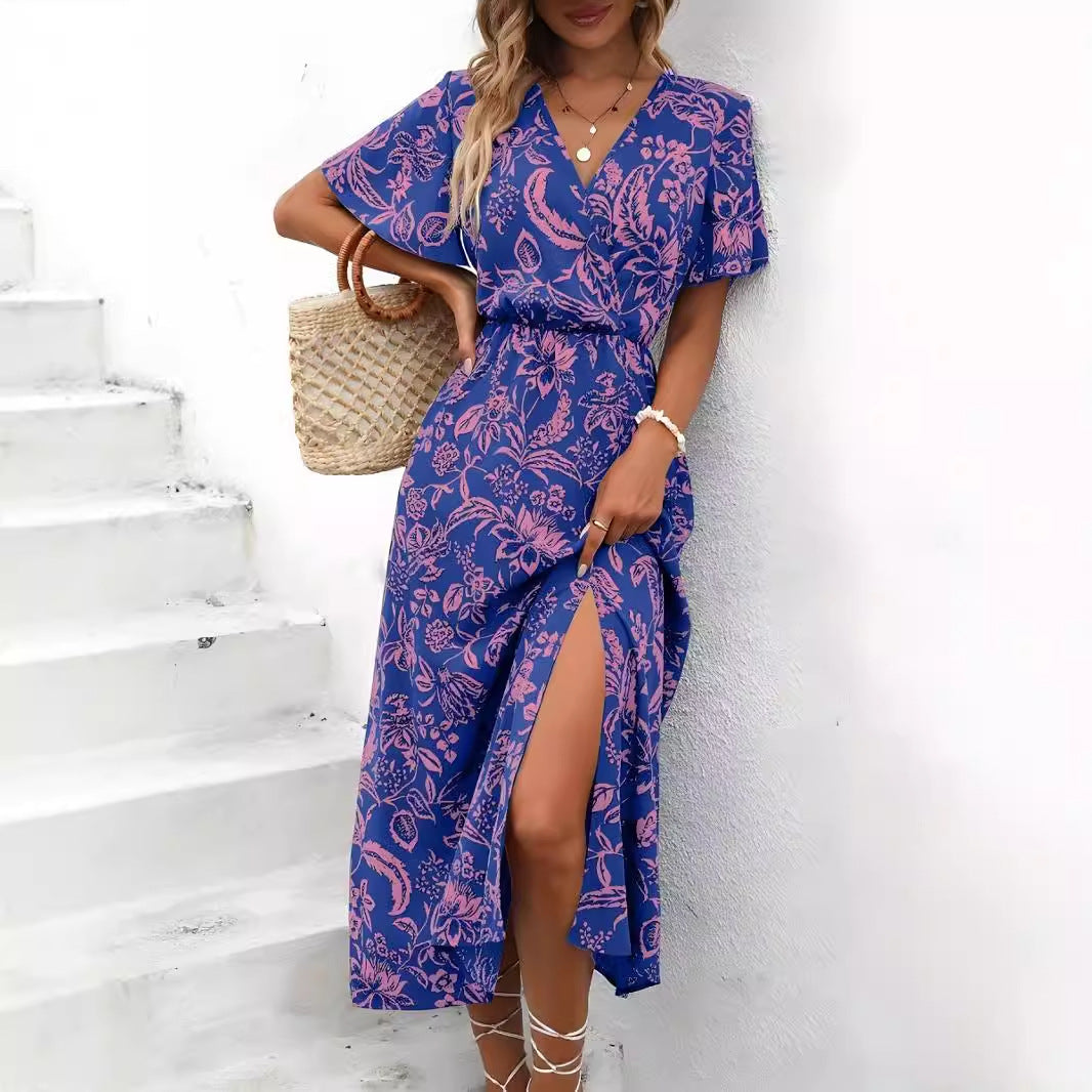 Damen Maxikleid mit verspieltem Floralprint und leichtem V-Ausschnitt EB