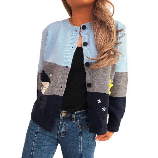 Damen Strickjacke mit festlichem Motiv und Knopfdetails EB