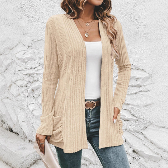 Damen Strickjacke mit langen Ärmeln und seitlichen Taschen EB