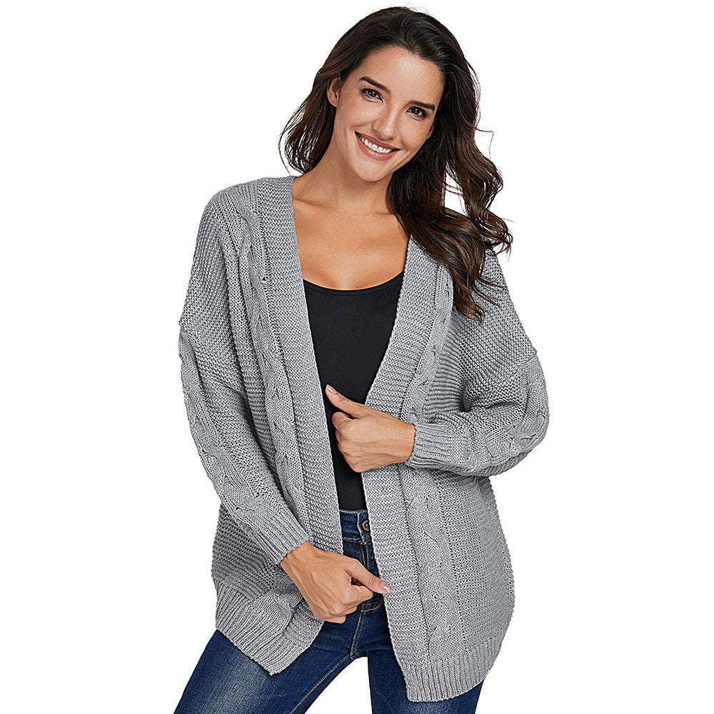 Damen Grobstrickcardigan mit kreativen Zopfmustern und lässigem Schnitt EB