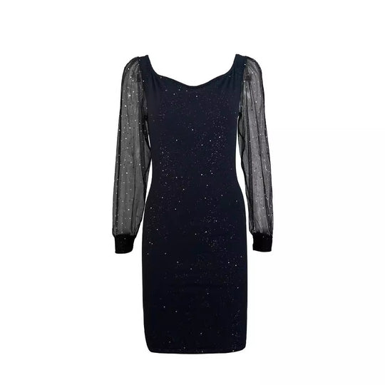 Damen figurbetontes Abendkleid mit transparenten Ärmel und funkelnden Details EB