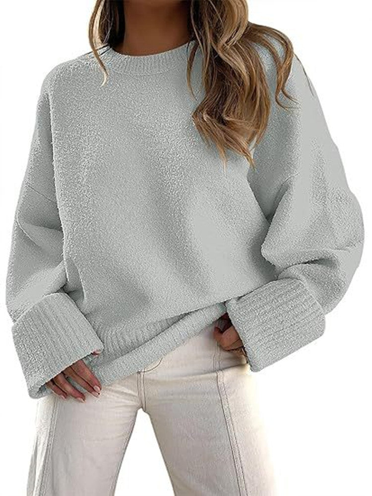 Damen Flauschiger Oversized Pullover mit breiten Bündchen EB