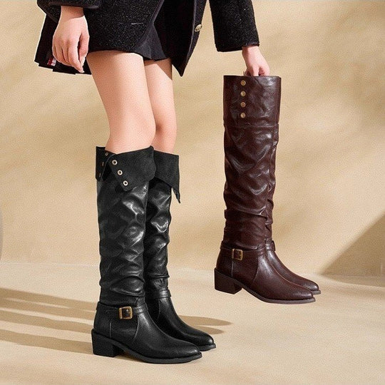 Damen Hochfront-Stiefel mit modischen Details und komfortablem Blockabsatz EB