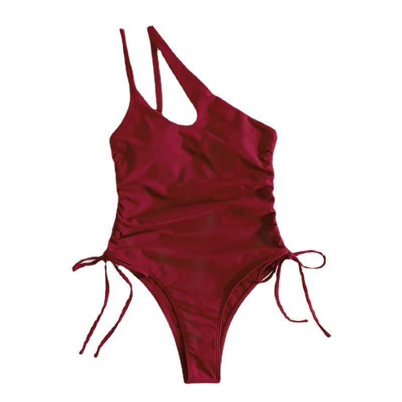 Damen Einteiler Badeanzug mit asymmetrischem Design und Rüschen EB
