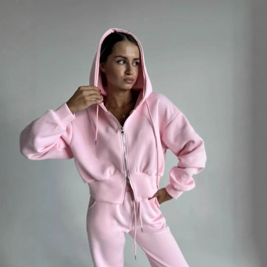 Damen Cropped Hoodie mit Reißverschluss EB