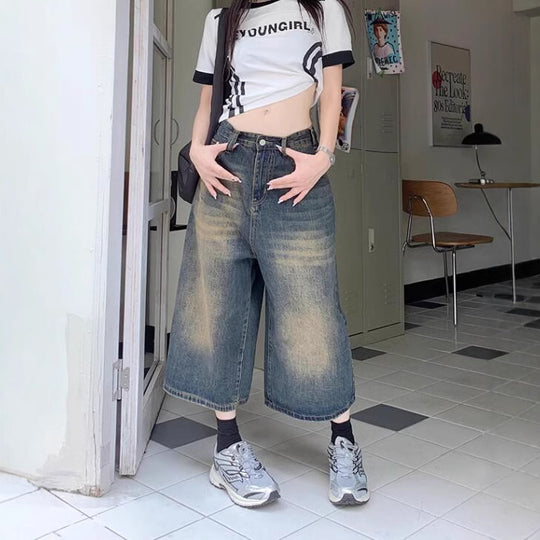 Damen Cargo-Jeans mit weitem Bein und hohem Bund EB