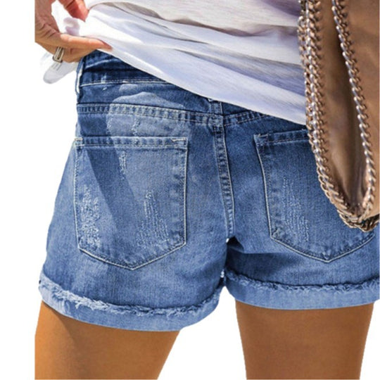 Damen Modische Destroyed Denim-Shorts mit floralem Design EB
