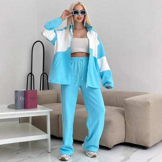 Damen sportliches Set aus hochfunktionalem Fleece-Material mit Reißverschluss EB