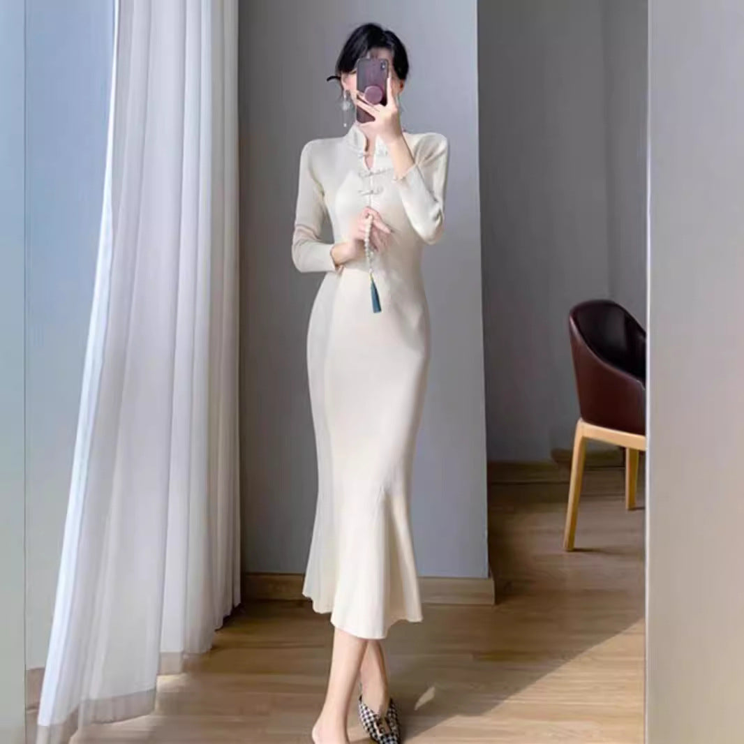 Damen Strickkleid mit hohem Kragen und seitlichem Schlitz EB