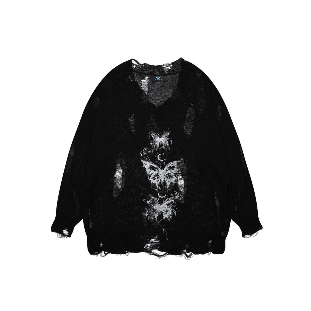 Damen oversized Pullover mit grafischem Print und distressed Details EB