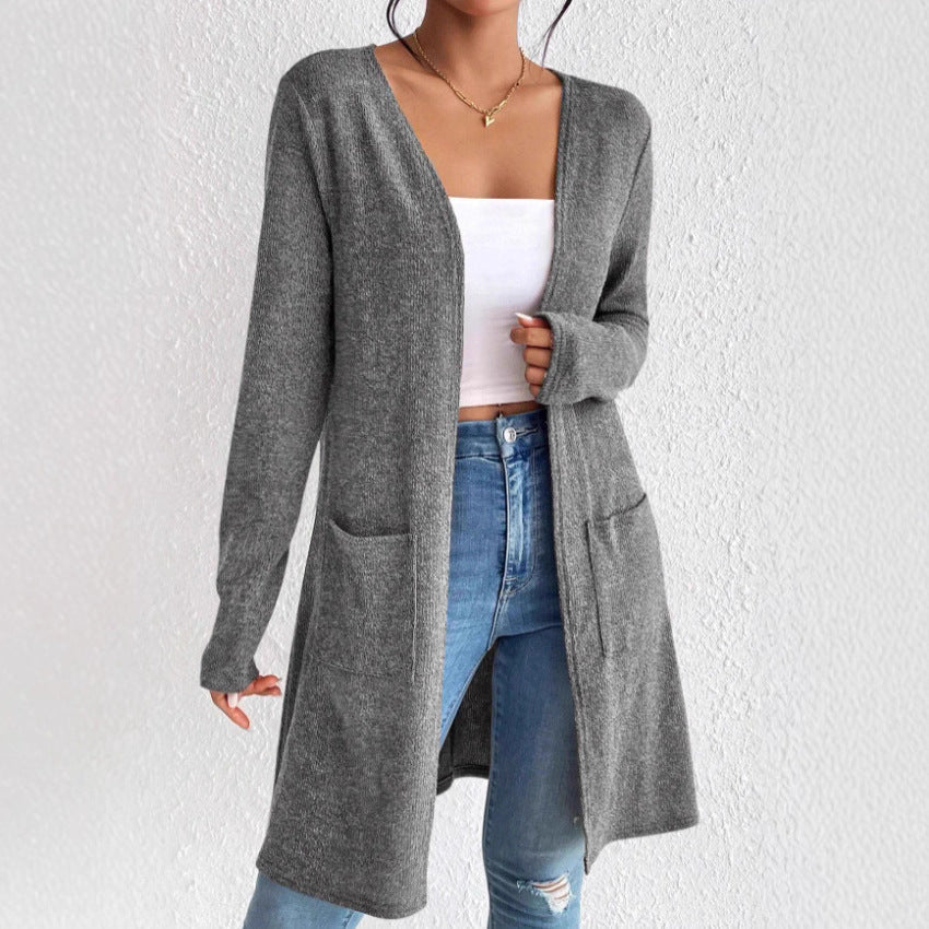 Damen Langer Strickcardigan mit praktischen Taschen EB