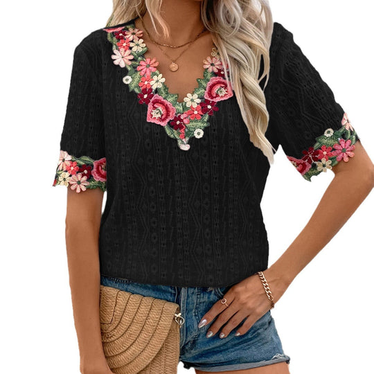 Damen Bluse mit floralen Stickereien und luftigen Ärmeln EB